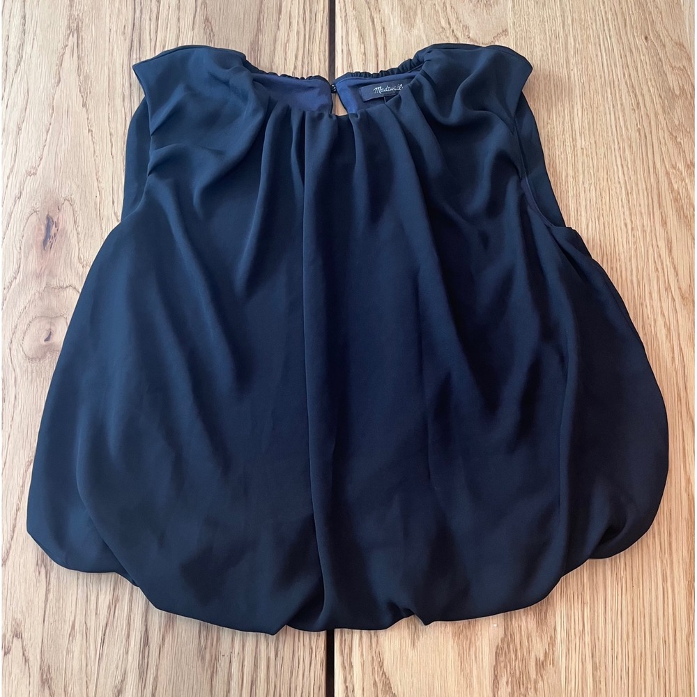 Madewell Bubble Hem Sleeveless Blouse Womens 00 Black Minimalist NT236
